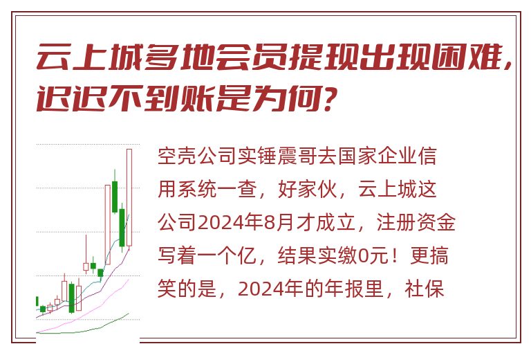 云上城多地会员提现出现困难，迟迟不到账是为何？